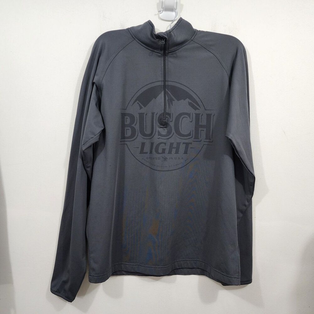 Busch Light Brew Beer Logo 1/4 Zip Long Sleeve Fleece Sweatshirt Gray Mens S